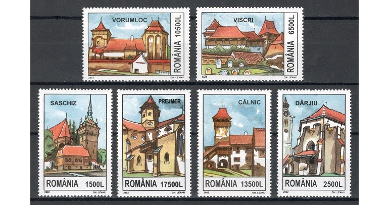 ROMANIA 2002 - CETATI DIN TRANSILVANIA - SERIE DE 6 TIMBRE - NESTAMPILATA - MNH \ at211